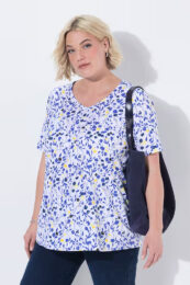 UllaPopken off white floral garden tee with blue floral print and relaxed a-line fit