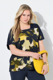 UllaPopken Earthy Floral Tee with abstract floral print, square neckline and relaxed fit
