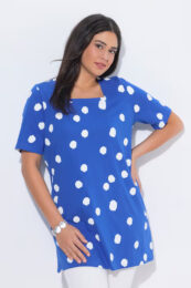 UllaPopken blue polka dot tee with square neckline and relaxed A-line fit