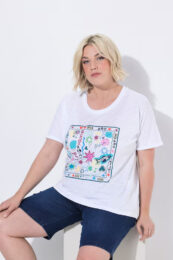 UllaPopken Seashell Doodle Tee with colourful seaside graphic print, scoop neckline and oversized fit