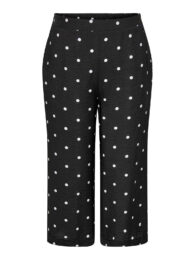 ONLY Cropped Dot Culotte Pants in black with white polka dots, cropped wide leg fit and elasticated waistband