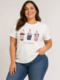 Only Milkshakes T-Shirt in white with a colourful 3D sequin milkshake design, round neck and short sleeves.