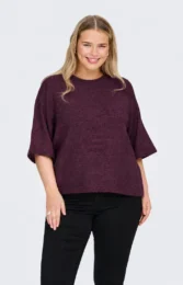 ONLY Plum Jessie Knit with round neck, wide three-quarter sleeves, ribbed cuffs and regular fit.