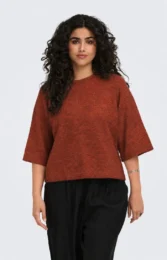 ONLY Rust Jessie Knit with round neck, wide three-quarter sleeves, ribbed cuffs and regular fit.