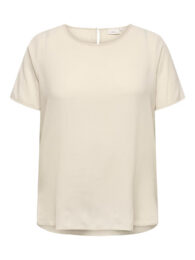 Only Soft Cream Basic Top with a boat neck, short sleeves, back button fastening and an easy regular fit.