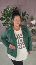 Green Faux Suede Jacket in rich forest green with buttery-soft finish, decorative zip fastening and front zip details.