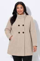 ONLY Sophia Taupe Double Breasted Coat with high neck, button fastening and side pockets