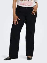 Black Wide Leg Jeans by Only Caranna in dark stretch denim with high waist, front and back pockets and relaxed wide legs