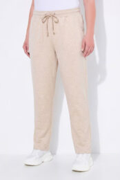 Beige Joggers by UllaPopken with adjustable drawstring elastic waist, side pockets and soft cotton blend fabric