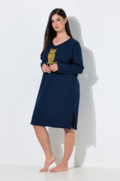 UllaPopken Moonlit Owl Sleep Tee in night blue with long sleeves, V-neck and owl motif on the chest
