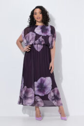 UllaPopken Plum Blossom Maxi Dress with floral motif, sheer draped mesh bodice, elasticated waist and flowing maxi length
