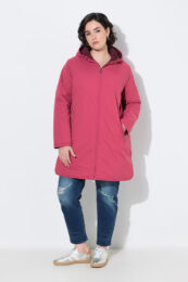 HYPRAR Reversible Jacket by UllaPopken in Rosewood with textured panels, adjustable hood, two-way zip and water-repellent finish