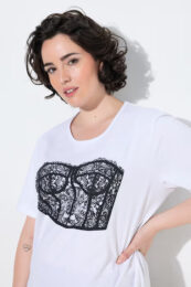 UllaPopken Corset Print Tee in snow white with corset graphic, round neckline, short sleeves and oversized fit