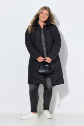 UllaPopken Black HYPRAR Quilted Coat with water-repellent finish, adjustable high collar and fleece-lined zip pockets