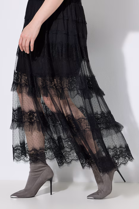 UllaPopken Black Tiered Lace Maxi Skirt - Image 4