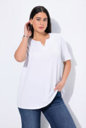 White Notch Neck Tee by UllaPopken with short sleeves, A-line fit and soft cotton-stretch fabric